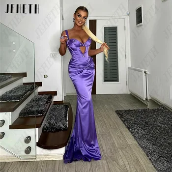 JEHETH Seksualios violetinės vakarinės suknelės Sation Spaghetti Dirželiai Sweetheart Prom chalatai Undinėlė Mada Crystal vestidos de noche