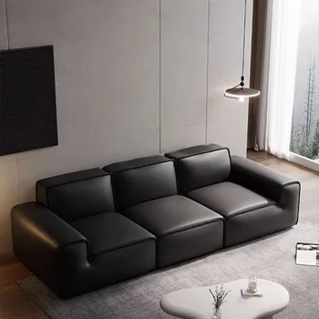 Juoda odinė sofa Vandeniui atsparus neslystantis dangtelis Prabangus modernus Klasikinis Didelis Svetainė Sofa Namų vairuotojo dizainerio baldai