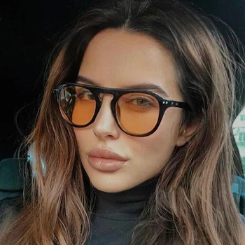 Juoda oranžinė kvadratinė akiniai nuo saulės Moterų prekės ženklo dizainerė Mada Saulės akiniai Moteris Vintažinė asmenybė Ryžių nagai Oculos De Sol
