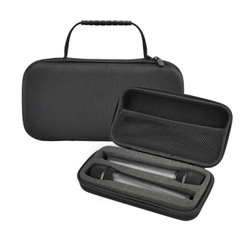 Juodas EVA kietas dėklas Dvigubi mikrofonai Laikymo dėžutė Vidinės kempinės užpildymas Nešiojamas mikrofono apsauginis krepšys lauke