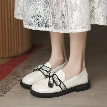Juodi maži odiniai batai Moterys Koledžo stilius Mary Jane batų platforma Batai Kvadratiniai pirštų kepuraitės Mada Žemakulniai Batai Moterys
