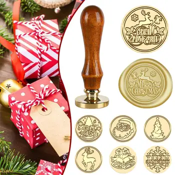 Kalėdinio vaško antspaudo antspaudų galvutė su medine rankena Retro vaško įrankiai 
