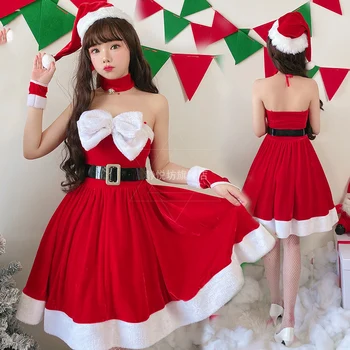 Kalėdinis Cosplay kostiumas Kalėdų senelis Raudona seksuali drugelio liemenėlės suknelė Moterys Kalėdų disfraz vaidmenų žaidimas Kalėdų vakarėlių rinkinys Anime