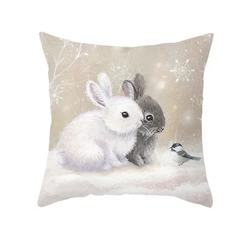 Kalėdinės pagalvėlės užvalkalas Kalėdinės dovanos Namų dekoras Gyvūnai mesti pagalvės užvalkalas Triušio elnio arklys Lapė Sniego senis Angelas Spausdinti pagalvių užvalkalai