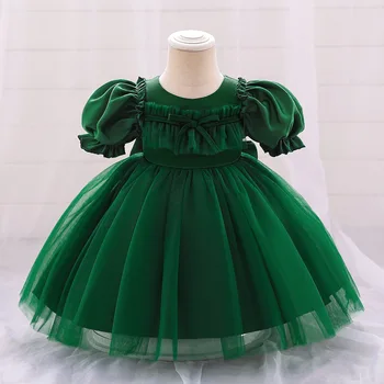 Kalėdinės žalios suknelės mergaitėms 1-asis mažylio kūdikio gimtadienio vakarėlis Princesės suknelė Oficialūs drabužiai Naujųjų metų krikštynos