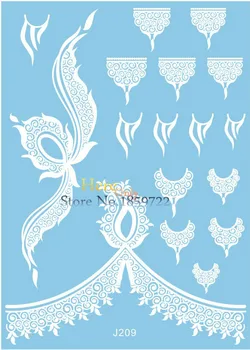 Karšti nėriniai Henna White laikinos tatuiruotės sergantys makiažo papuošalų dizainas HJ209 Karalienės karūnos šilko stiliaus vestuvių nuotaka tatouage taty