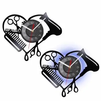 Kirpykla Sieninis laikrodis Kirpykla 12 colių sieninis laikrodis su žirklėmis ir šukų rašto kirpykla Sieninis laikrodis miegamojo virtuvei