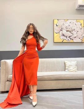 Kita kranto oranžinės spalvos vakarinė suknelė Undinėlė Vieno peties prom arbatos ilgio moterų oficiali vakarėlio suknelė 2023 Saudo Arabijos