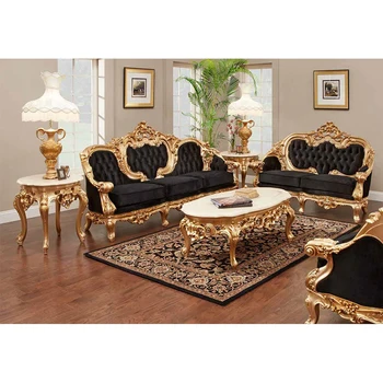 Klasikiniai antikvariniai svetainės baldai prancūziško stiliaus auksinis medinis sofos komplektas Karališkas Viktorijos laikų baldų sofos komplektas