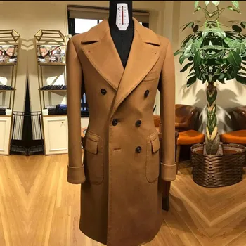 Klasikinis dvigubas krūtinės paltas Tvido vilnos mišinys Vyriški kostiuminiai švarkai Žiemos dienos vyro tranšėjos paltas Ilgas pagal užsakymą pagamintas Prom Blazer