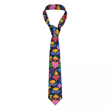 Klasikinis kaklaraištis vyrams Šilkiniai vyriški kaklaraiščiai vestuvių vakarėliui Verslas Suaugusiųjų kaklaraištis Atsitiktinis spalvingas Religinės širdys ant ugnies kaklaraištis