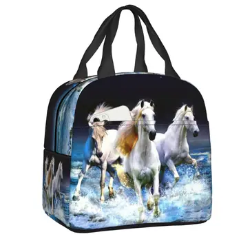 Klasikinis žirgų bėgimo dažymas Izoliuotas pietų krepšys moterims Gyvūnų karštų šaltų pietų tote biuro pikniko maistas Bento dėžutė