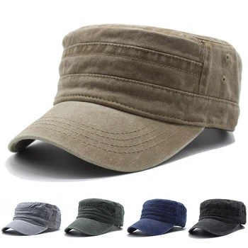 Klasikinės Unisex armijos kepurės vyrams Džinsinis skalbtas medvilninis karinis plokščias skrybėlės Solid Cap Flat Top Hat Sun Hat Storesnės reguliuojamos kepurės