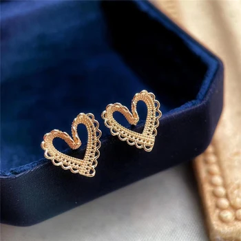 korėjietiško temperamento tuščiaviduriai paauksuoti širdies formos auskarai švieži ir išskirtiniai sidabriniai S925 Valentino dienos dovana