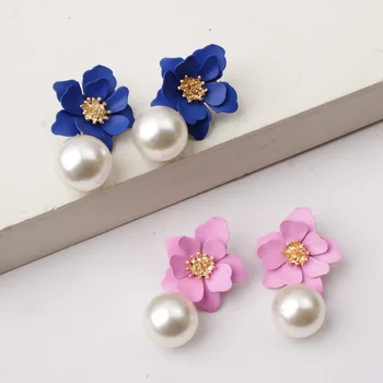 Korėjiečių saldžių spalvingų matinių gėlių auskaras mergaitėms Papuošalų dovana Bohemijos etninio stiliaus akrilo perlų pakabukas Žavesys auskarai