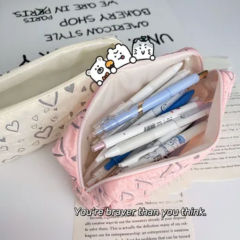 Korėjos meilės pieštuko dėklas Pieštuko krepšys Mokymosi reikmenys Kanceliarinių prekių saugojimas Maišelis Rašiklis Krepšys Nešiojamas Didelės talpos madingas