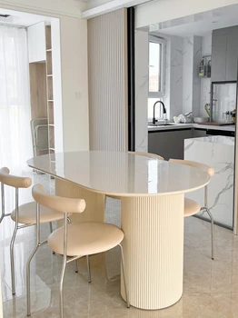 Kreminė valgomojo kėdė, namų atlošas, šiaurietiška minimalistinė retro valgomojo stalo kėdė