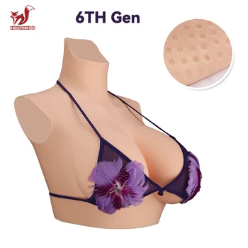 KUMIHO 6G No Oil Silicone Breast Forms High Collar Fake Boobs for Crossdresser Drag Queen Cosplay Sissy