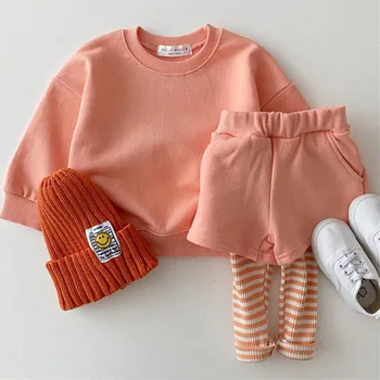Kūdikių rinkinys Saldainių spalvos megztinio kelnės Dviejų dalių rinkinys berniukams ir mergaitėms Pavasario ir rudens sportas ir atsitiktinis korėjiečių leidimas