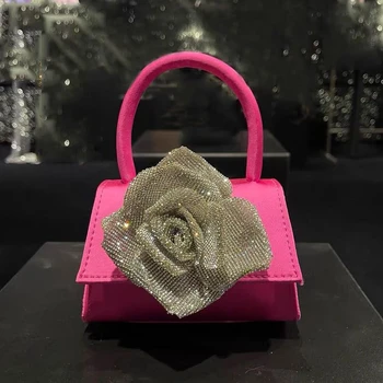 Ladies Mini Vakarinės rankinės Moterys Prabangios dizainerių rankinės Piniginės 2024 Naujiena Satino gėlės Mozaika Blizgi imitacija Deimantinis petys