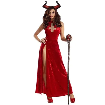 Lady Carnival Halloween Red Demonic Queen Kostiumas Ilgas klasikinis glamūrinis burtininkas Kombinezonas Cosplay puošni vakarėlio suknelė
