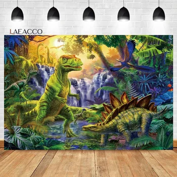 Laeacco dinozaurų fonas Juros periodo mezozojaus kreidos epocha Miško kalnai Ežeras Medžiai Vaiko portreto fotografijos fonas