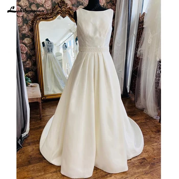 Lakshmigown Plus Size Satin vestuvinė suknelė su karoliukais 2024 Sodo nuotakos suknelė moterims vistidos de festa de casamento