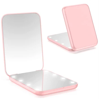 LED kišeninis makiažo veidrodis 1X/3X padidintas LED mini kompaktiškas kelioninio makiažo veidrodis Rankinis dvipusis kompaktiškas veidrodis dovanai