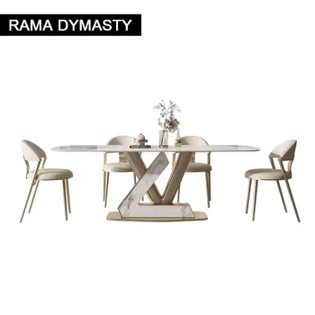 Lengvas prabangus roko skalūnas valgomojo stalas Pagrindinis Modernus minimalistinis Blizgus stačiakampis Mažas buitinis stalas ir kėdės