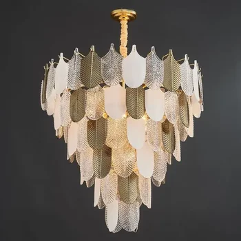 Lengvas prabangus šviestuvas kūrybinė plunksnų svetainė šviestuvas modernus vilos valgomasis šviestuvas stiklas didelis