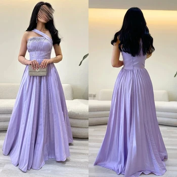 Lilac Satin vakarinės suknelės Vieno peties prom suknelė A-line grindų ilgis Saudo Arabijos vestuvių vakarėlio suknelė Gala Ball Gown 2024
