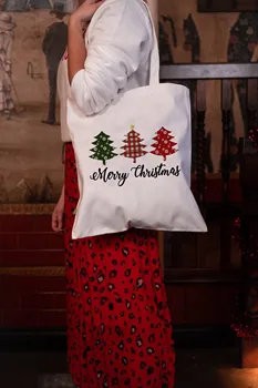 Linksmas kalėdinis krepšys Moteriški drobiniai krepšiai Laisvalaikio medžiaginis krepšys per petį mergaitėms Ponios Kalėdų pirkėjas Krepšys Šventinė dovana
