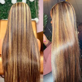 Lipeless Prepeed Hair 4/27 Highlight Ombre Bone Straight Wigs 13x6 HD Nėrinių priekiniai perukai Žmogaus plaukai 13x4 Nėrinių perukai moterims