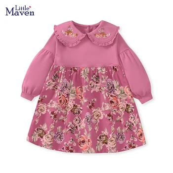 Little maven Autumn Baby Girls Kids Clothes Vaikiški drabužiai Animacinis filmas Siuvinėjimo gėlės Princesė Suknelė ilgomis rankovėmis Suknelė Pavasaris
