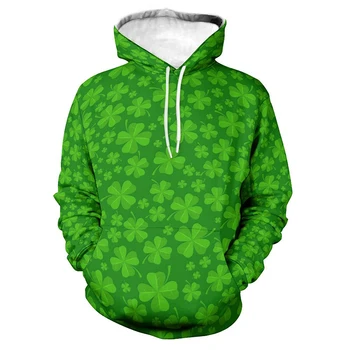 Lucky Grass Dobilai Grafiniai džemperiai Juokingi žali augalai 3D spausdinti gobtuvai vyrams Drabužiai Laisvalaikio gatvės drabužiai Moteriški sportiniai kostiumai