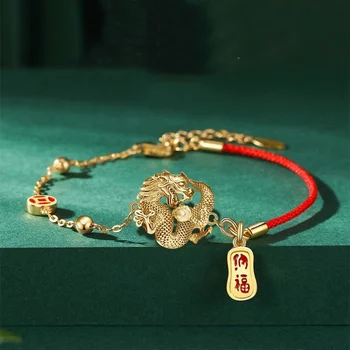 Lucky Nafu pakabukų apyrankės moterims Kūrybingos etninės kinų drakono raudonos virvės apyrankės 2024 m. Naujųjų metų amuletų papuošalų dovanos