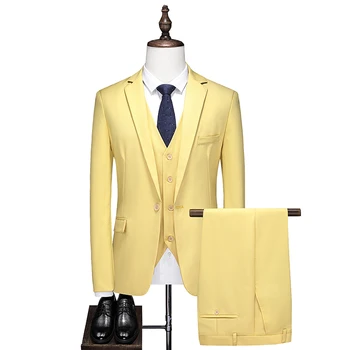 M-6XL Aukštos kokybės vyrai (kostiumas + liemenė + kelnės) 3/2 dalių Groomsman kostiumas Smart Casual Four Seasons Polyester Single Breasted