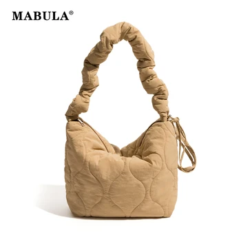 MABULA paprasta dygsniuota medvilninė rankinė moteriai žemyn paminkštintas plisuotas diržas Hobo piniginė Casual Fashion Ladies pečių krepšys