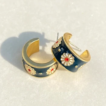 Madingi emalio gėlių auskarai moterims Išskirtiniai mažo apskritimo auskarai Aukso spalvos korėjietiško stiliaus moteriškų papuošalų lašas Laivas