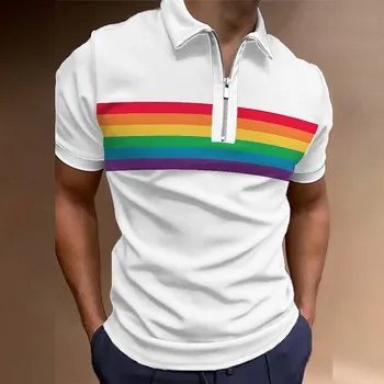 Madingi marškinėliai su užtrauktuku Polo Aukštos kokybės Rainbow Element vyriški drabužiai Golfas Laisvalaikis Sportas Polo Daily Holiday Tops marškinėliai vyrams