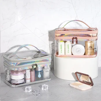 Makeup Organizer Skaidri PVC makiažo dėžutė su didele talpa Sausas šlapias atskyrimas Vandeniui atsparus skalbimo krepšys Kelioninės kosmetikos saugykla