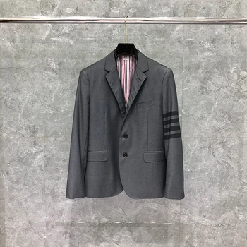 Man New Formal Blazer Men British Casual Suit Men's Jacket Spring Singleed Black Striped Wool Coat