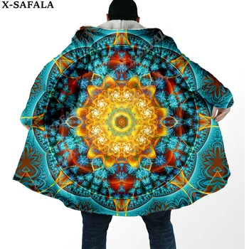 Mandala Psichodelinis trippy 3D spausdinimas Svajonių apsiaustas Storas šiltas gobtuvas Vyriškas paltas su gobtuvu Vėjo nepraleidžianti vilna Cape Chalato antklodė-5