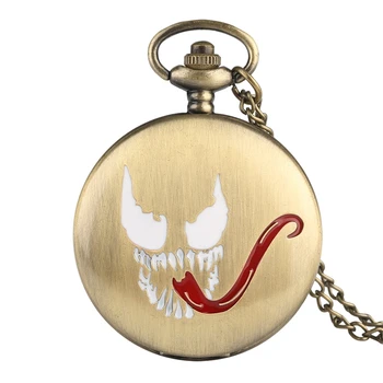 MARVEL Venom Evil Spirit Long Red Tongue Design Quartz Pocket Watch Necklace Women Men Steampunk Pendant Fob Anime Cosplay laikrodis
