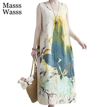Masss Wasss 2021 Vasaros dizainas Moterys Atspausdintos suknelės be rankovių Ponios elegantiška tanko suknelė Moteriška laisvalaikio ilga Vestidos Didelis dydis