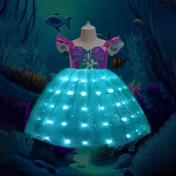 Mažosios undinės kostiumas mergaitėms Ariel Gown Party LED suknelė Cosplay princesės Ariel suknelė Gimtadienio anime kostiumas Kalėdų dovana