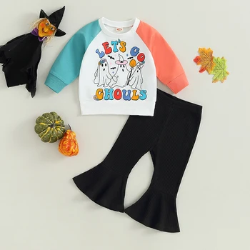 Mažylė mergaitė Helovino drabužiai Laiškas ir vaiduoklis Spausdinti Džemperis ilgomis rankovėmis Flare Kelnės Apranga Mielas kūdikio komplektas Kostiumas
