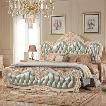 Mediniai puošnūs lovų rėmai Karalienės čiužinys Galvūgalis Pagrindinis miegamasis Dviviečiai Karaliaus dydžio lova Modernūs prabangūs 