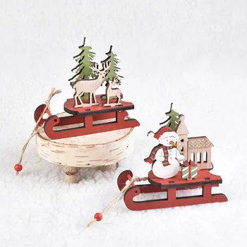 Mediniai rogių kalėdiniai papuošalai Kalėdų senelis Sniego senis Briedis Briedžių rogių pakabukas Kalėdų eglutės namų vakarėlio dekoravimo dovana