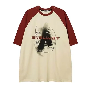 Medvilnė Amerikos asmenybė Retro Street Print marškinėliai Mada Harajuku Laisvas hiphopas Moterys kawaii drabužiai Trumpomis rankovėmis Viršus